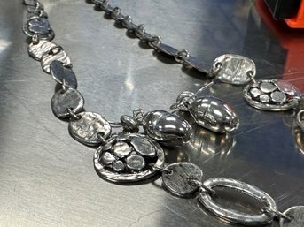 Chico's Silver Necklace And Pierced Silver Earrings
