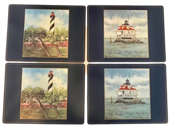 Four Lighthouse Themed Placemats With Cork Backs, Made In England By Pimpernel