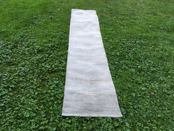 GORGEOUS NEUTRAL STRIPED WOOL & SILK RUNNER RUG