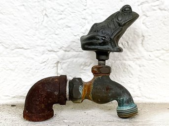 An Antique Bronze Frog Form Tap