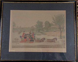 ANTIQUE PRINT MAIL COACH IN A FLOOD: Frederick Rosenberg, James Pollard, 23.5 X 19, Framed, Equestrian, Horses