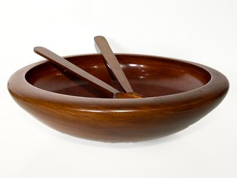 A Vintage Hand Made Haitian Mahogany Salad Bowl And Implements