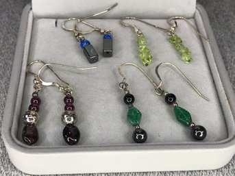 Four (4) Lovely Pairs Of Sterling Silver & Multi Gemstone Earrings - Local Artisan Made - Retails $20-$30 Each