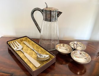 Entertaining Lot -3 Compartment Dish, Pitcher And Serving Utensils