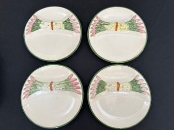 Set Of 4 Vintage Majolica Divided Asparagus Plates