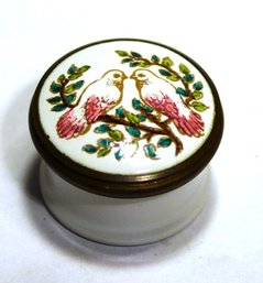 Small Enamel Battersea Enamel Halcyon Days Patch Box Love Birds