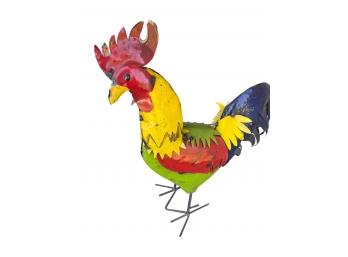 Large Colorful Reclaimed Metal Chicken Sculpture