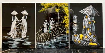 An Original Lacquerware Triptych By Thu Huong