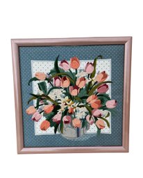 Vintage Dimensions Crewel Needlepoint Colorful Tulip Bouquet Framed