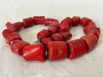 Substantial Natural RED CORAL PANEL Necklace- VERY Large With Good Weight