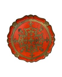 Vintage Florentine Tray Vintage Gold And Orange Round Tray Decorative Italian Tray Vintage Florentine Rustic W