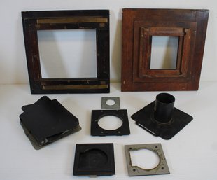 6 5 Speed Graphic Lens Boards & 2 Vintage Large Format 8x10 Backs, 1 Eastman Kodak. 1 Unmarked W/ Film Holder