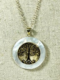 Gold Over Sterling Silver Chain Pendant Tree Of Life With Mother Of Pearl