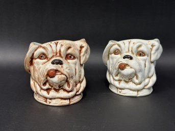 A Pair Of Vintage Cigar-Smoking Bulldogs In Ceramic, Planters