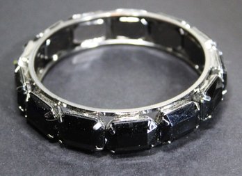 Black Glass Stone Black Tone Bangle Brascelet