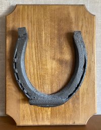 Iron Horse Shoe On Wood Plaque