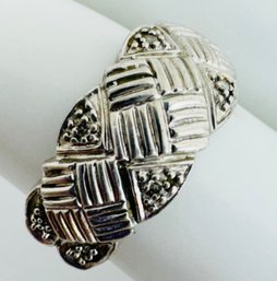 STERLING SILVER DIAMOND ACCENT CHECKERBOARD WOVEN BAND RING