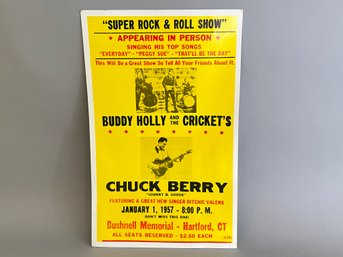 Buddy Holly And Chuck Berry Bushnell Concert Poster 1957 On Cardboard