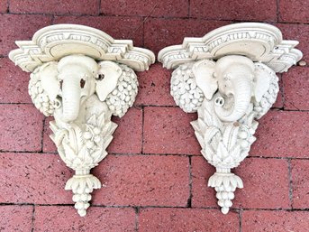 A Pair Of Carved Wood Elephant Form Wall Shelves