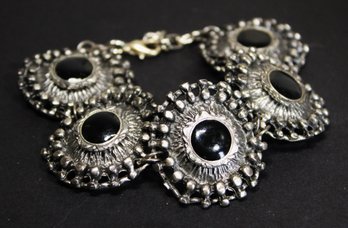 Contemporary Silver Tone Black Decorated Designer Bracelet