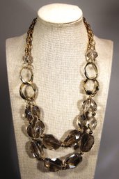 Designer Gold Tone Necklace Having Smoky Cut Crystal Beads