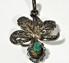 Sterling Silver Orchid Pendant Having Genuine Emerald Stone