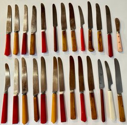 VIntage Bakelite & Plastic Celluloid Knives By Mepra, Bistrot & Others (Over 25 Pieces)