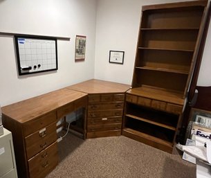 Ethan Allan Three Part Corner Desk With Bookshelf/Hutch - America's Traditional Desk