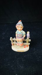 Vintage Goebel Hummel Wayside Harmony - Boy Sitting On A Fence With A Bird 1960s