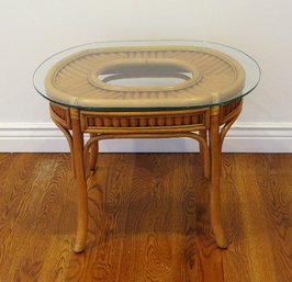 A Glass Topped Oval Bamboo Side Table