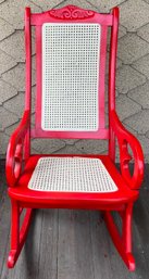 Vintage Wooden Cane Seat Rocking Chair - Red - Porch - Patio - Interior