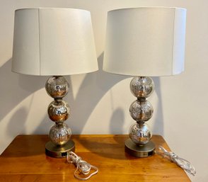 Pair Of Stacked Mercury Glass Ball Table Lamps