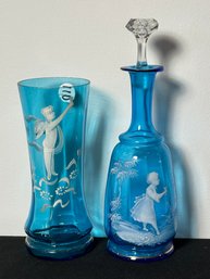 TWO PIECES MARY GREGORY GLASS