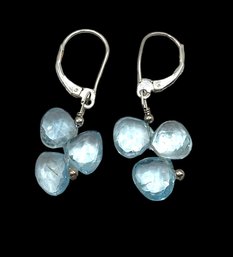 Vintage Sterling Silver Light Blue Prism Dangle Earrings