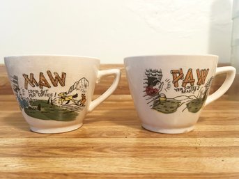 Vintage Western Themed Coffee Mugs 'Maw' And 'Paw'
