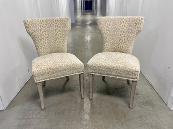 Pair Of Side Chairs With Cheetah Patterned Upholstery & Nail Head Trim