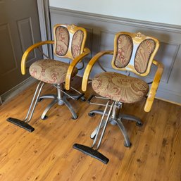 Pair Of Upholstered Barber Chairs