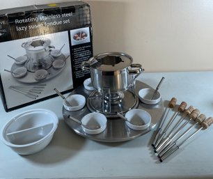 Serve At Home Rotating Stainless Steel Lazy Susan Fondue Set