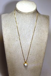 Gold Over Sterling Silver Box Chain Necklace W Opal Heart Shaped Pendant