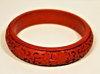 Vintage Hand Carved Chinese Cinnabar Bangle Bracelet