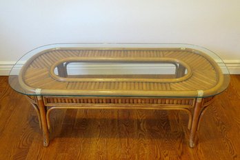 A Wonderful Glass Top Bamboo Oval Coffee Table
