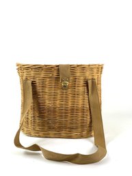 Adirondack Style Hnged Top Woven Basket With Canvas Strap