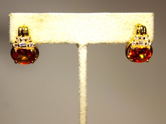 Gold Over 925 Sterling Silver Citrine Pierced Earrings