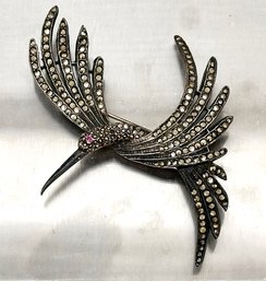 A Vintage Pin - Bird In Flight - Stones In Sterling Silver Setting