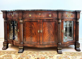 A Marble Top Sideboard In Paneled Flame Mahogany From The Natchez Collection By Henredon