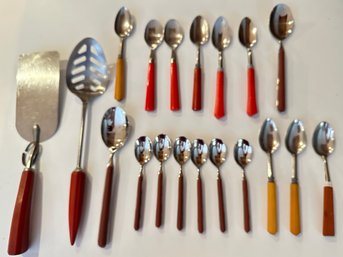 Vintage Bakelite & Plastic Celluloid Spoons & Serving  Utensils By Mepra & Others (19 Pieces)