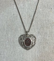 Vintage Sterling Silver Chain And Sparkle Heart Pendant