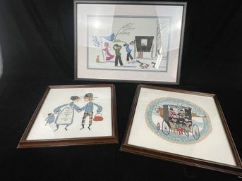 Set Of Three Framed Amish Embroidery