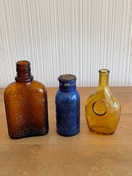 Lot Of 3 Antique Colored Glass Bottles