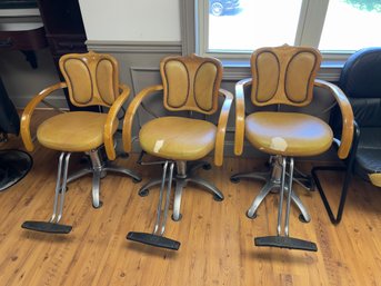 Set Of 3 Vinyl Seat Barber Chairs - Need To Be Reupholstered